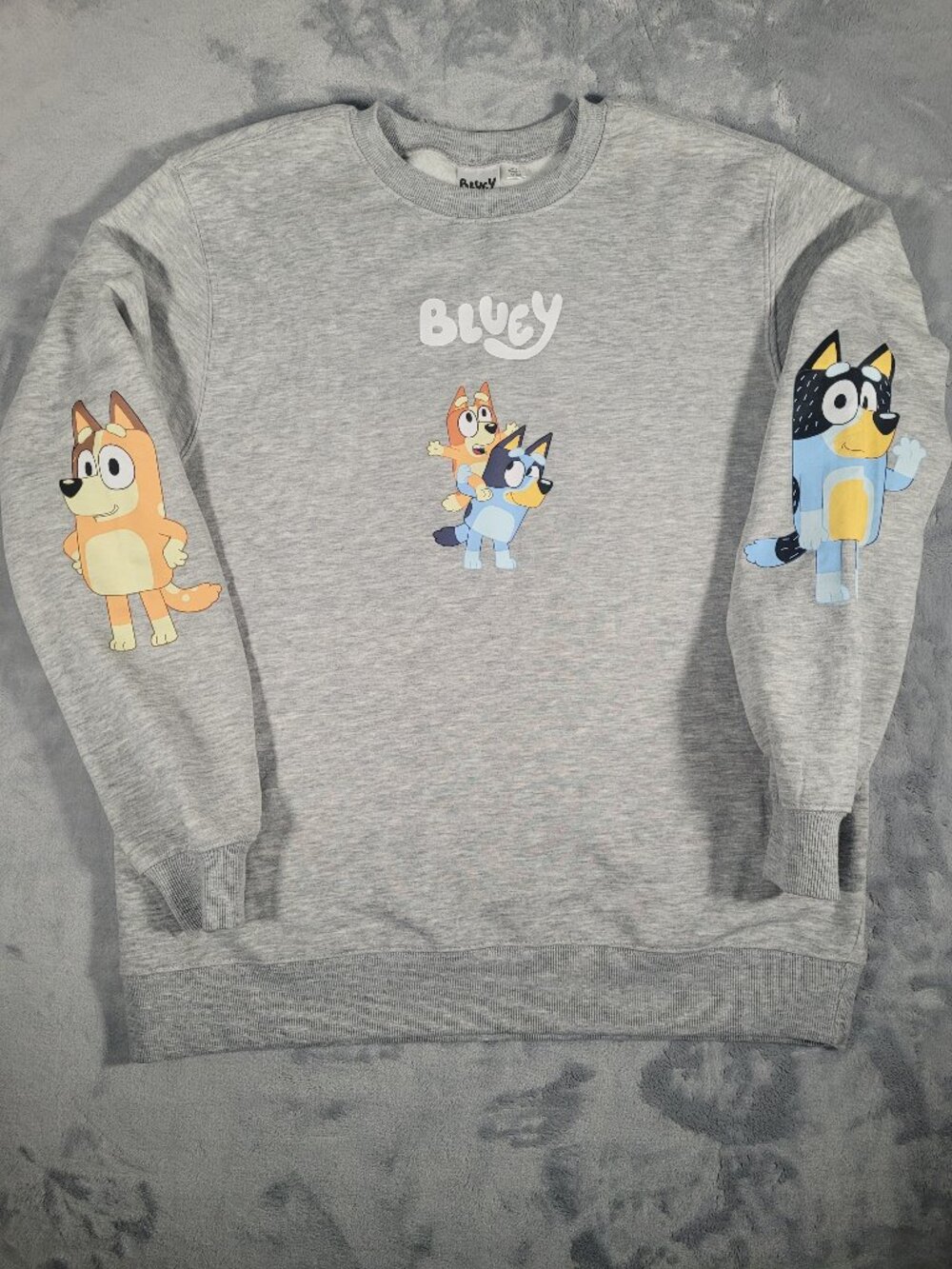 Bluey Bingo Crewneck Sweatshirt Size M Gray Fleece Pullover Cartoon TV Show